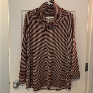 Long sleeve beige maroon burgundy striped shirt